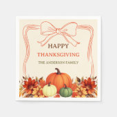 感謝的なカボチャのオレンジ色の花模様は手を引いた弓 スタンダードカクテルナプキン (正面)