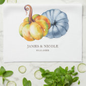 感謝的なカボチャパーソナライズされたの水色 キッチンタオル (折り畳み)