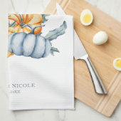 感謝的なカボチャパーソナライズされたの水色 キッチンタオル (四つ折り)