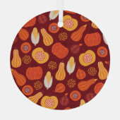 感謝的なカボチャ茶色のシームレスなパターン。 ガラスオーナメント (裏面)