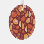 感謝的なカボチャ茶色のシームレスなパターン。 ガラスオーナメント (正面右)