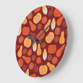 感謝的なカボチャ茶色のシームレスなパターン。 ラージ壁時計 (傾斜)