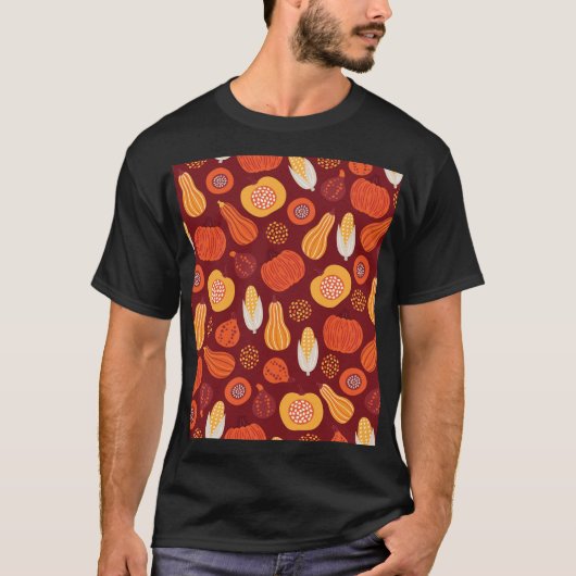 感謝的なカボチャ茶色のシームレスなパターン。 Tシャツ (正面)