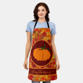 感謝祭おめでとう!キラキラのメープル葉の/カボチャ エプロン (着用した状態)