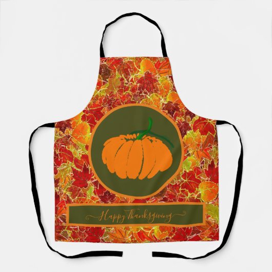 感謝祭おめでとう！キラキラのメープル葉の/カボチャ エプロン (正面)