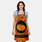 感謝祭おめでとう！キラキラのメープル葉の/カボチャ エプロン (着用した状態)