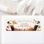 感謝祭おめでとう！フレンドシップジャズミュージックレトロ ラベル (インサイチュ)