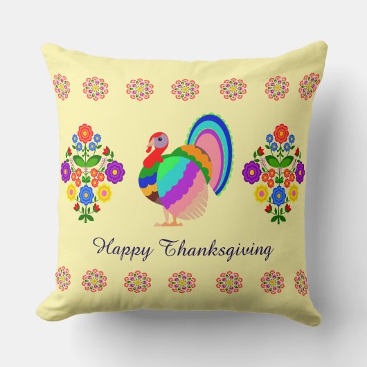 感謝祭おめでとう。ポーランドデザイン花。 クッション (正面)