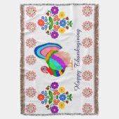 感謝祭おめでとう。ポーランドデザイン花。 スローブランケット (正面縦)