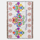 感謝祭おめでとう。ポーランドデザイン花。 スローブランケット (正面縦)