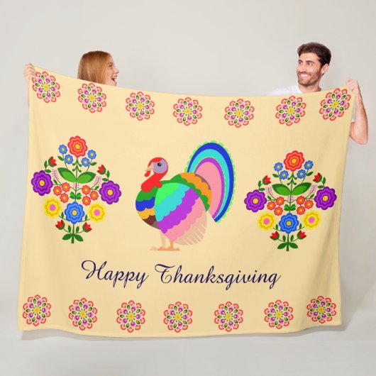 感謝祭おめでとう。ポーランドデザイン花。 フリースブランケット (インサイチュ)