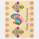 感謝祭おめでとう。ポーランドデザイン花。 フリースブランケット (正面)