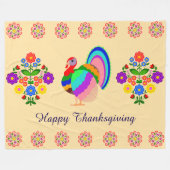 感謝祭おめでとう。ポーランドデザイン花。 フリースブランケット (正面(横))