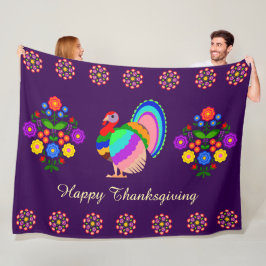 感謝祭おめでとう。ポーランドデザイン花。 フリースブランケット