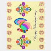 感謝祭おめでとう。ポーランドデザイン花。 フリースブランケット (正面)