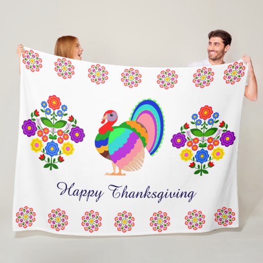 感謝祭おめでとう。ポーランドデザイン花。 フリースブランケット (インサイチュ)