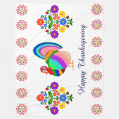 感謝祭おめでとう。ポーランドデザイン花。 フリースブランケット (正面)