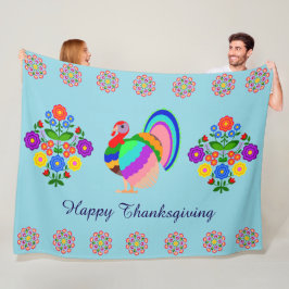 感謝祭おめでとう。ポーランドデザイン花。 フリースブランケット