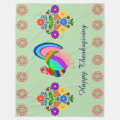 感謝祭おめでとう。ポーランドデザイン花。 フリースブランケット (正面)