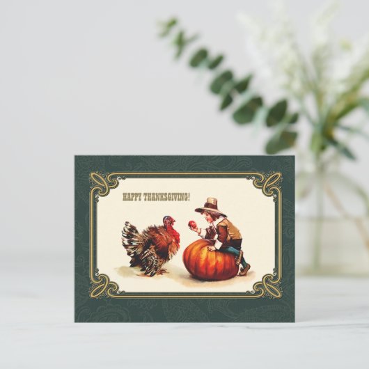 感謝祭おめでとう。ヴィンテージアートはがき シーズンポストカード (スタンド正面)