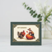 感謝祭おめでとう。ヴィンテージデザインはがき ポストカード (スタンド正面)