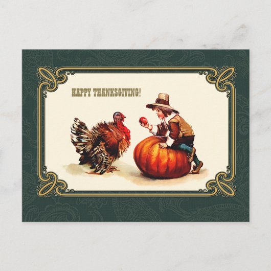 感謝祭おめでとう。ヴィンテージデザインはがき ポストカード (正面)