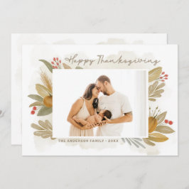 感謝祭おめでとう。水彩素朴な植物学 招待状