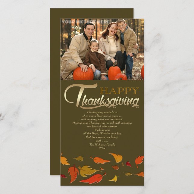 感謝祭おめでとう。落下葉写真カード シーズンカード (正面/裏面)