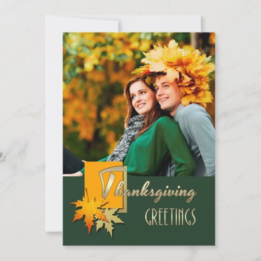 感謝祭おめでとう。落下葉写真カード シーズンカード (正面)