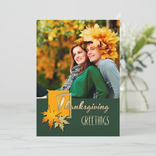 感謝祭おめでとう。落下葉写真カード シーズンカード (スタンド正面)