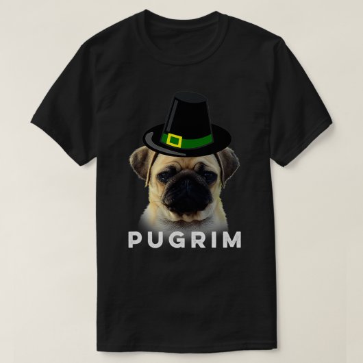 感謝祭おもしろいの巡礼者ピューグリムパグ犬 Tシャツ (デザイン正面)