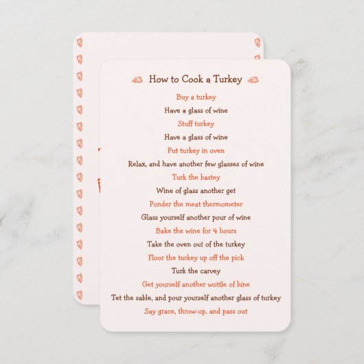 感謝祭おもしろいカードどのように七面鳥をローストレシピ 招待状 (正面/裏面)