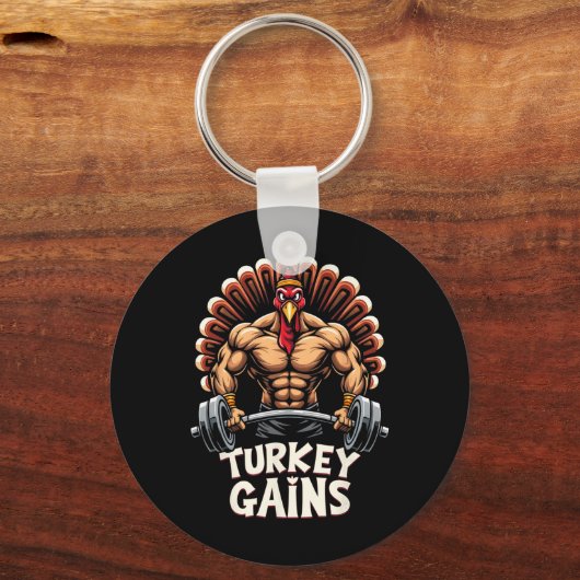 感謝祭おもしろいターキー獲得モチベーションGym Wor キーホルダー (正面)