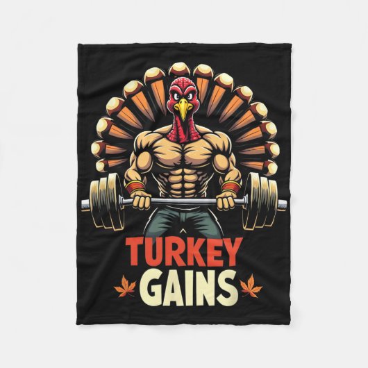感謝祭おもしろいターキー獲得モチベーションGym Wor フリースブランケット (正面)