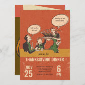 感謝祭おもしろいディナーパーティの招待状 招待状 (正面/裏面)