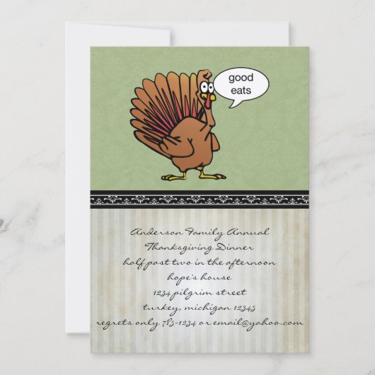 感謝祭おもしろいディナー招待状 招待状 (正面)