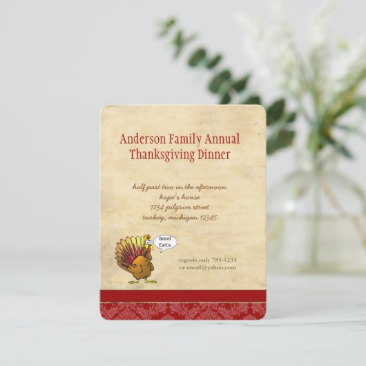 感謝祭おもしろいディナー招待状 招待状 (スタンド正面)