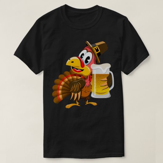 感謝祭おもしろいビールターキー Tシャツ (デザイン正面)