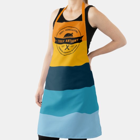 感謝祭おもしろいモダンストライプのパーソナライズされた エプロン (インサイチュ)