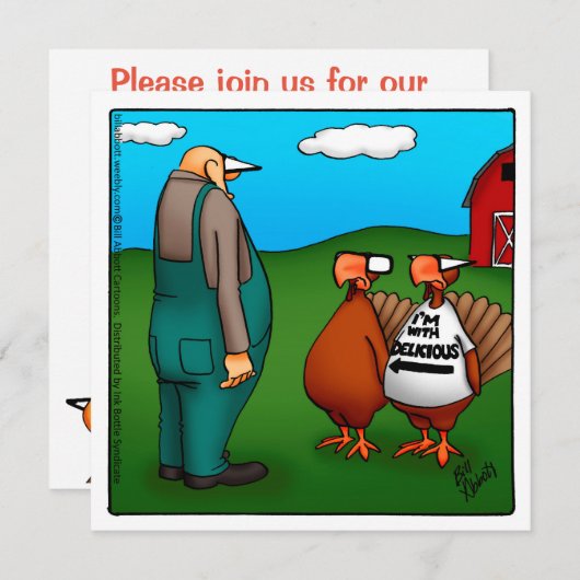 感謝祭おもしろいユーモアのディナー招待状 招待状 (正面/裏面)