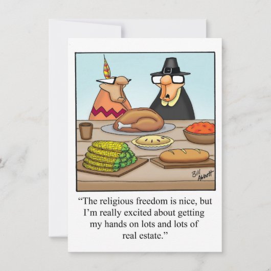 感謝祭おもしろいユーモアのディナー招待状 招待状 (正面)