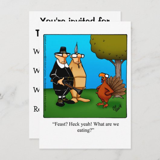 感謝祭おもしろいユーモアのディナー招待状 招待状 (正面/裏面)