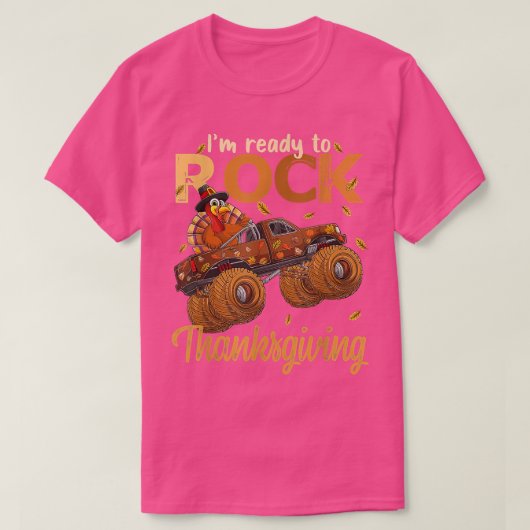 感謝祭おもしろい七面鳥の日モンスタートラックに乗る Tシャツ (デザイン正面)