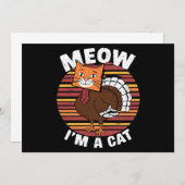 感謝祭おもしろい七面鳥フェイクキャットレトロ 招待状 (正面/裏面)