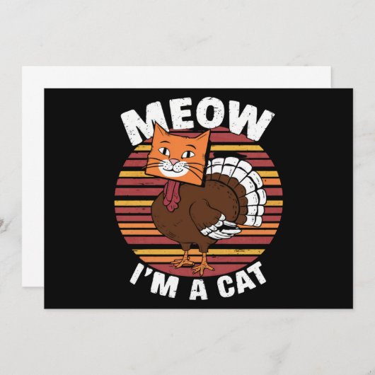 感謝祭おもしろい七面鳥フェイクキャットレトロ 招待状 (正面/裏面)