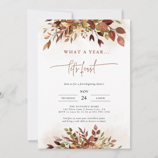 感謝祭おもしろい招待状フレンドサイジングディナー 招待状 (正面)
