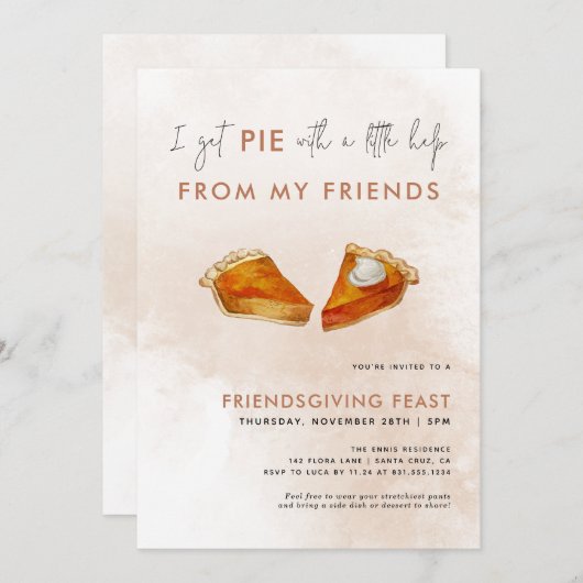 感謝祭おもしろい招待状友達の夕食 招待状 (正面/裏面)