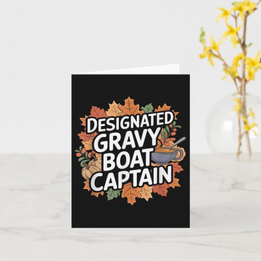 感謝祭おもしろい食 – グレービーボートキャプテン カード (黄色い花)