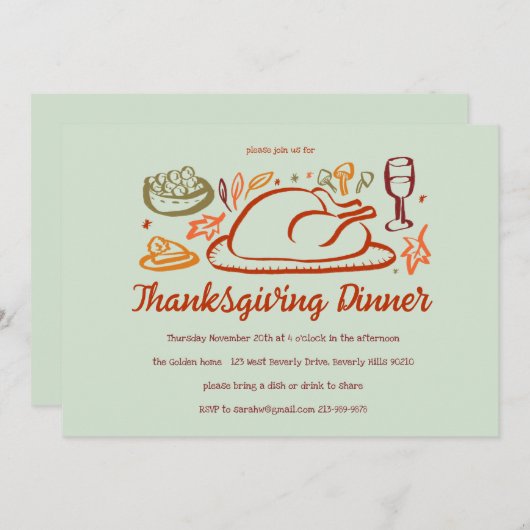 感謝祭お洒落友達ディナーカスタム 招待状 (正面/裏面)