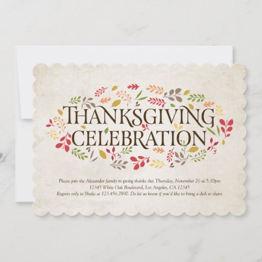 感謝祭お祝いリーフ招待状 招待状 (正面)